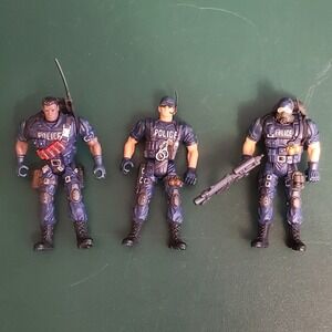 Chap Mei Police Force SWAT Action Figure Lot of 3 Blue Tactical Law Enforcement